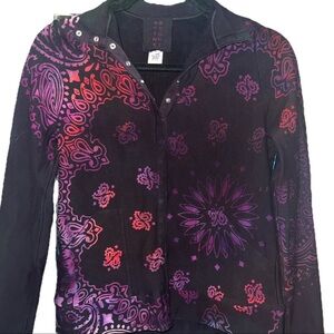 HEYNE BOGUT Fleece Snap Front Mock Jacket Tie Dye Paisley Y2K USA Made Size 4-6